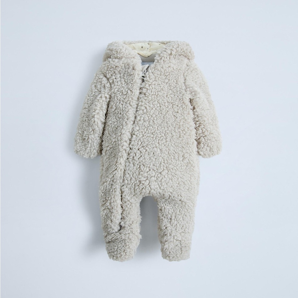 ZARA FAUX SHEARLING BODYSUIT - light gray - size 1-3M